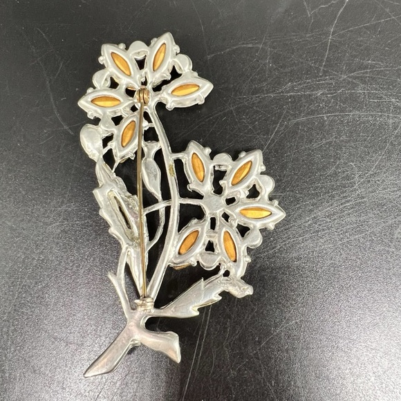 1930s Art Deco Czech Glass Pot Metal Flower Brooch Pin Foil Back Huge Nice Green - Picture 3 of 16